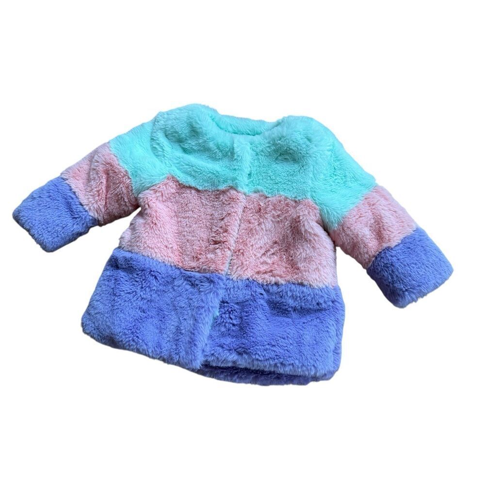 Cat and Jack Rainbow Faux Fur Jacket Pastel Baby Girl 12M NWT